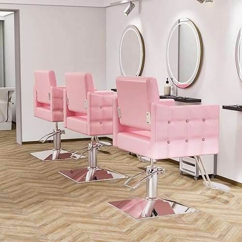 Miniatura 2 de OmySalon Silla de peluquería hidráulica para el hogar peluquería rosa silla trenzada para estilista de pelo resistente peluquería equipo de spa de