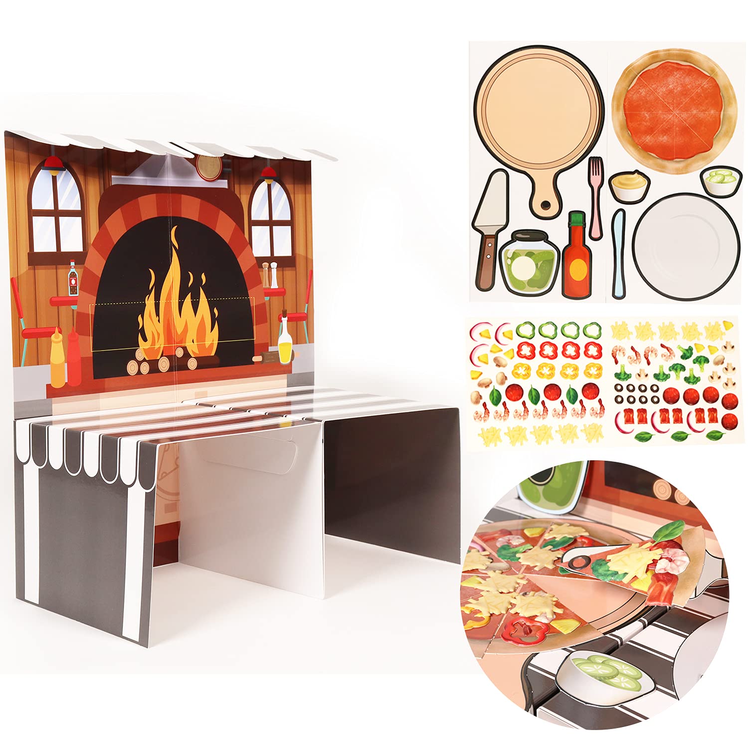 SHE'SDECO Play Food Puffy Sticker Set - Sticker 2 Sheets, Play Tools 2 Sheets, Play Booth 1 EA (15.1