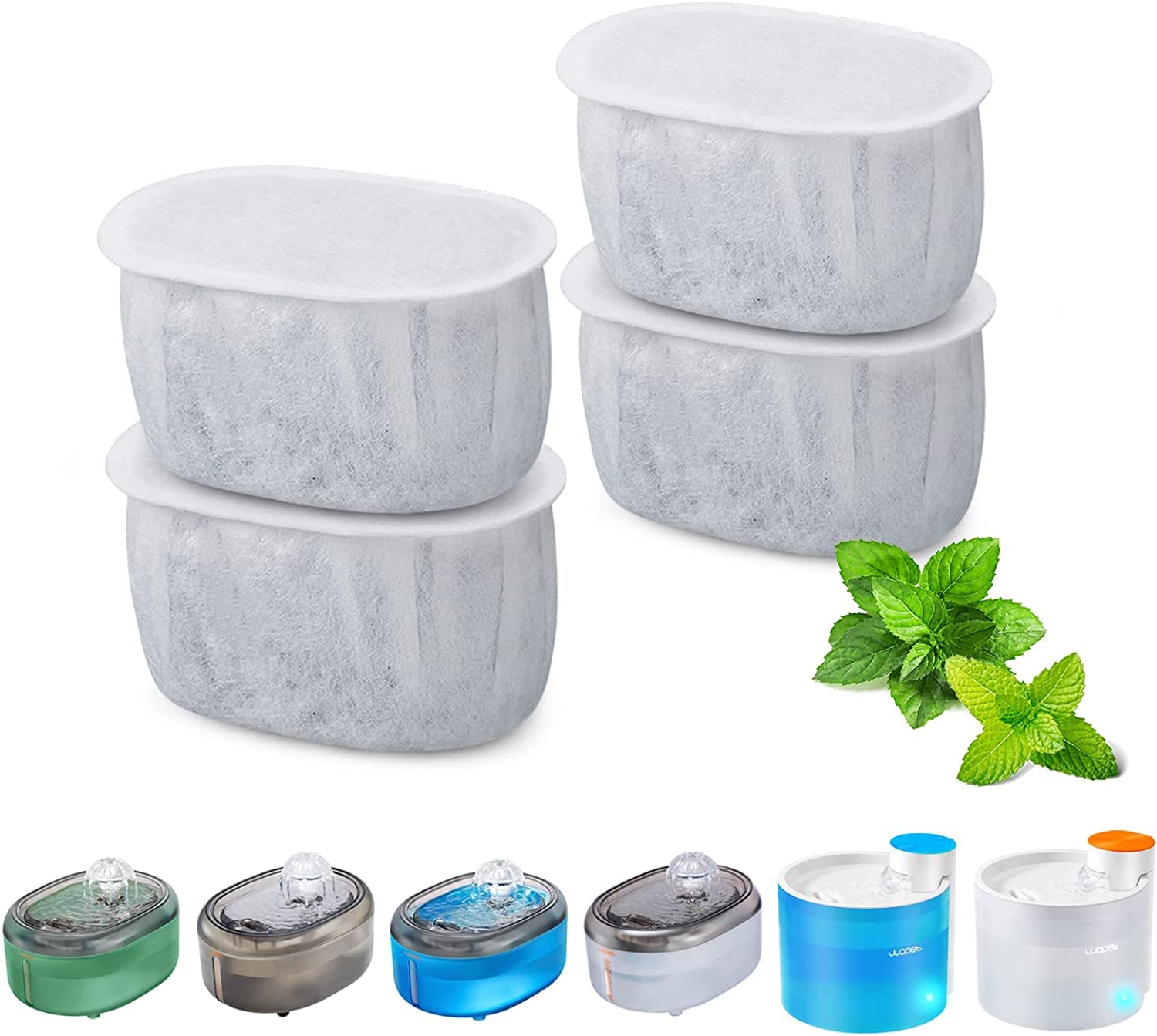 WOPET - Filtros de Repuesto para Fuentes de Agua W300 para Gatos, Juego de 4, Fuente Automática de 67 oz/2 l para Mascotas, Dispensador de Agua Súper Silencioso para Perros