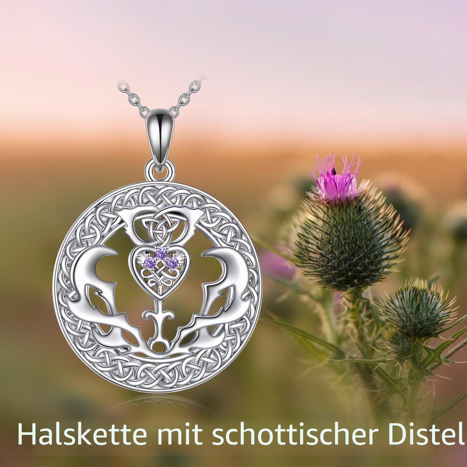YAFEINI Schottische Distel Halskette für Damen Silber 925 Keltischer Knoten Kette Anhänger Schottland Blume Outlander Irischer Schmuck Geschenke für Mädchen