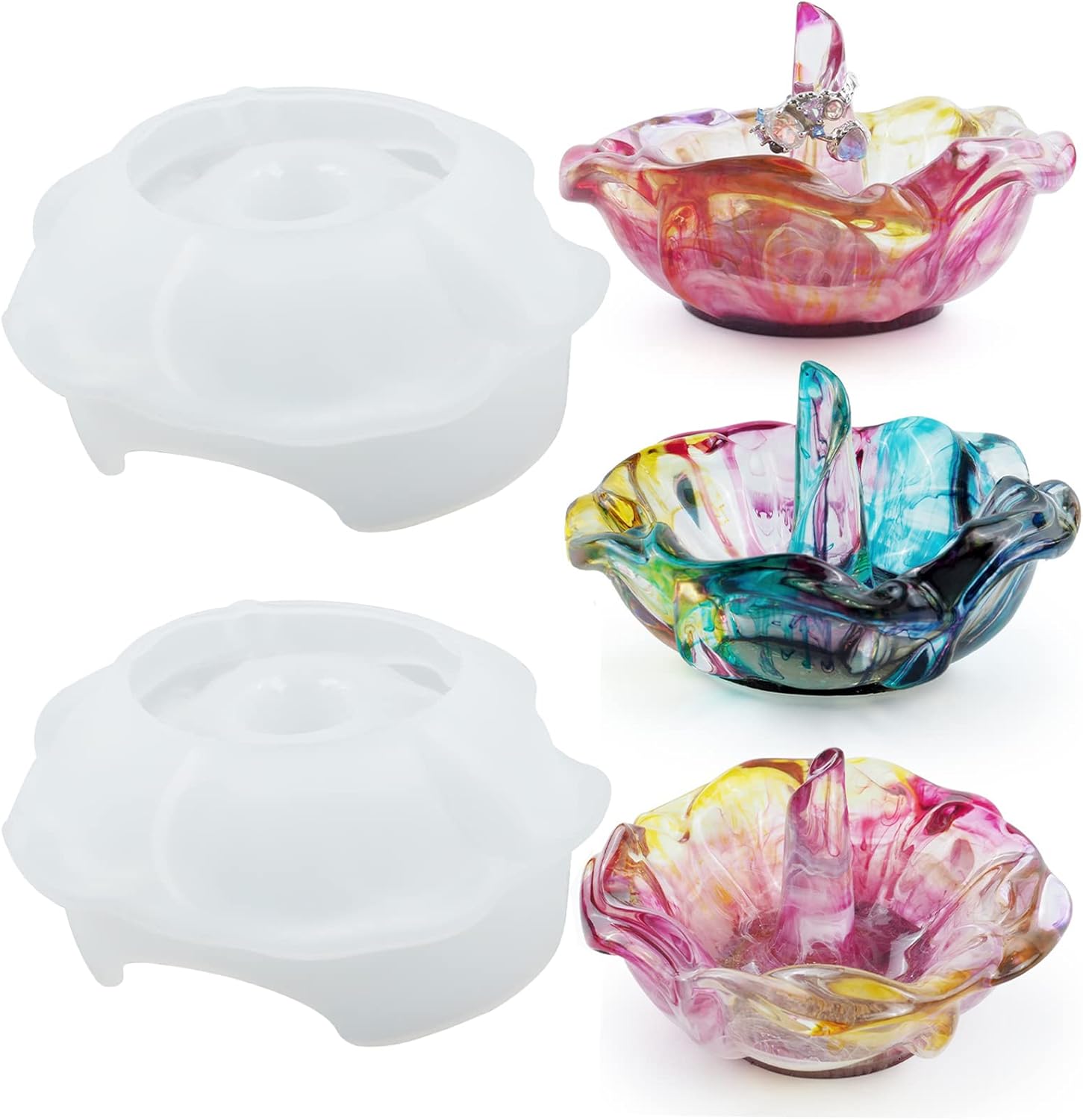 Resin Ring Holder Mold, 2PCS Rose Shaped Ring Holder