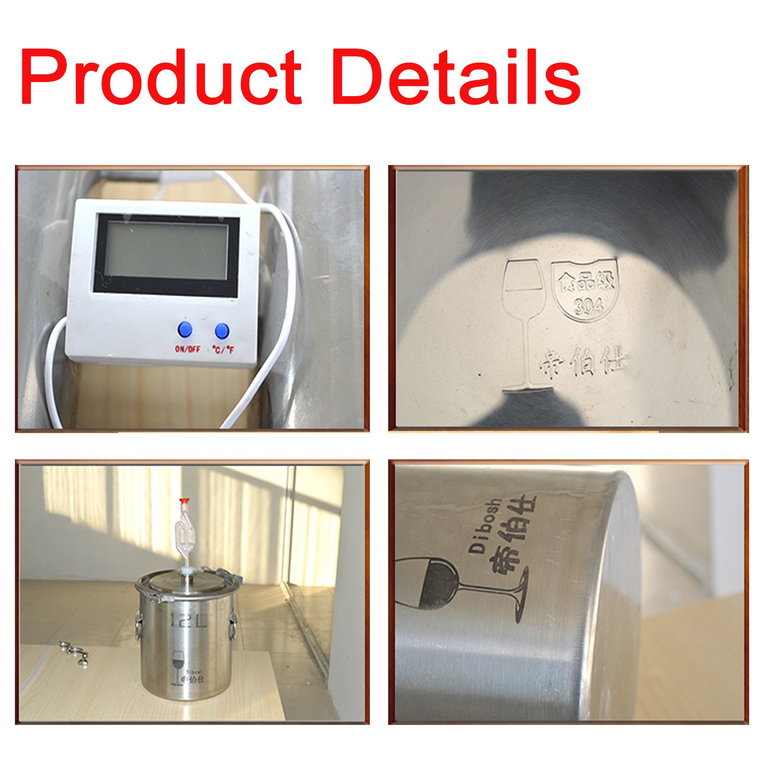 12 ~ 35 L hogar bricolaje Destilador Moonshine todavía inoxidable rosa aceite de agua Destilación Brew Kits Digital termómetro (12L, 304 inoxidable)