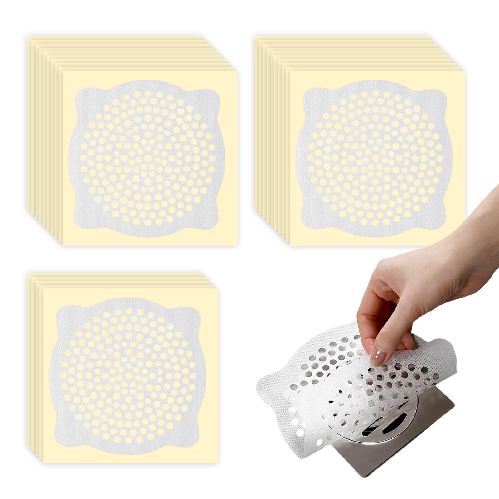 Tagmeiu White 25 Pack Disposable Shower Drain Cover Hair Catcher Stickers 10Cm Round Drain Cover Mesh For Bath, Kitchen, Bathroom, Sink - Stops Human Pet Hair