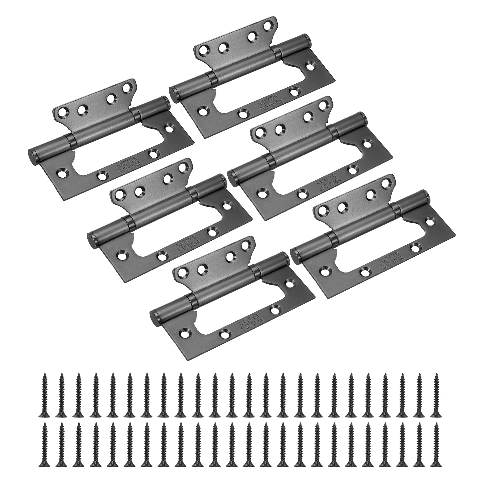 sourcing map 6Pcs Non Mortise Door Hinges, 5" x 2.2" Stainless Steel Hinges with Mounting Screws, Ball Bearing Door Hinges for Interior and Exterior Doors, Wood and Metal Doors, Graphite