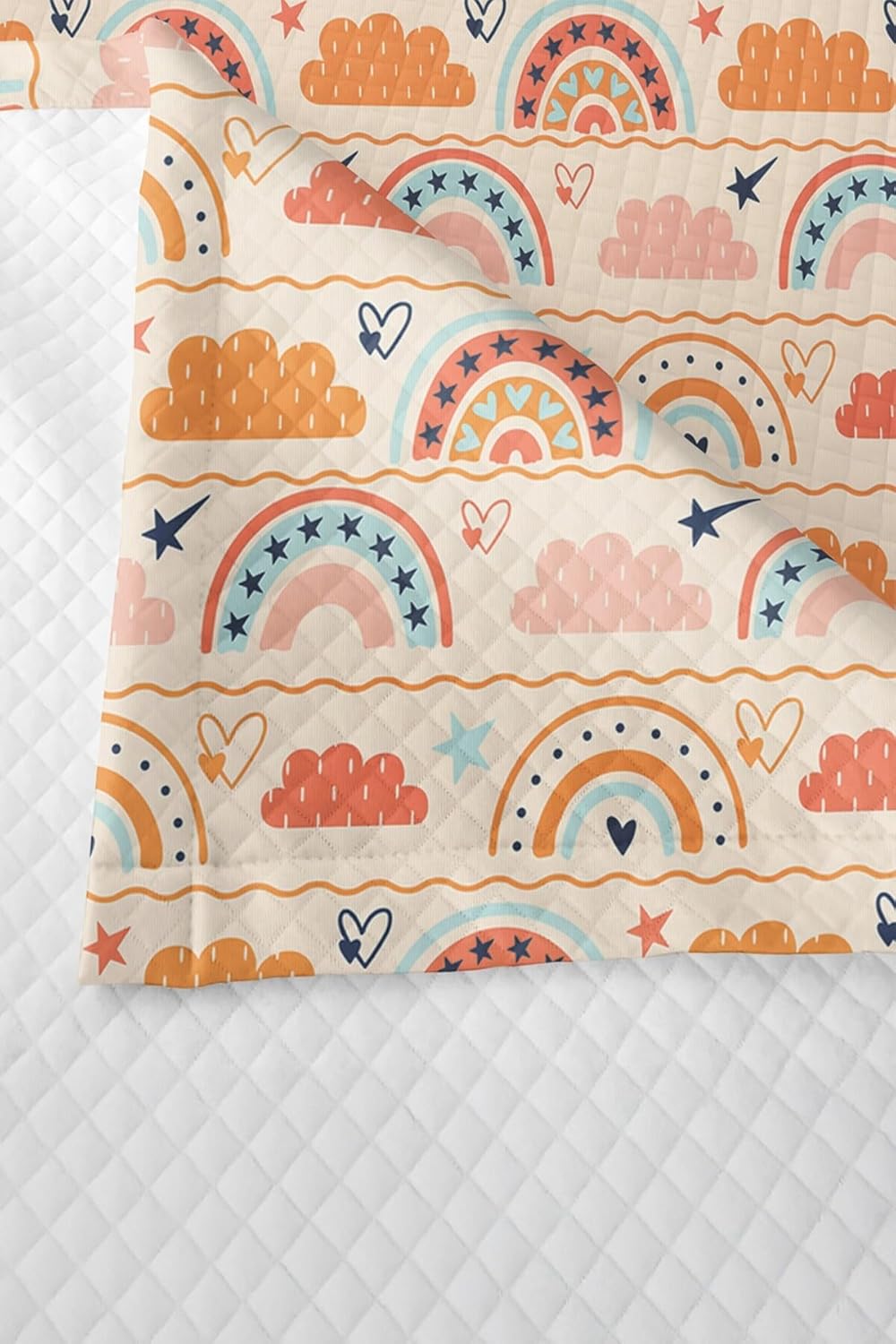 Single Size Quilt Set Rainbow and Cloud Pattern Pastel Colors Baby and Kids Bedding Set, 2 Piece Cotton Polyester Blend - Multicolor, One Size