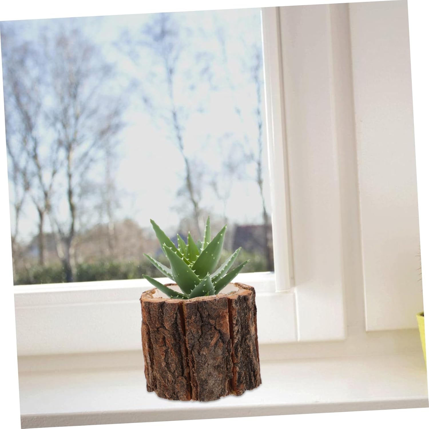 4Pcs Rustic Bark Flower Pot Wooden Planters for Indoor Home Decor Small Plant Holders for Weddings Garden and Indoor Spaces