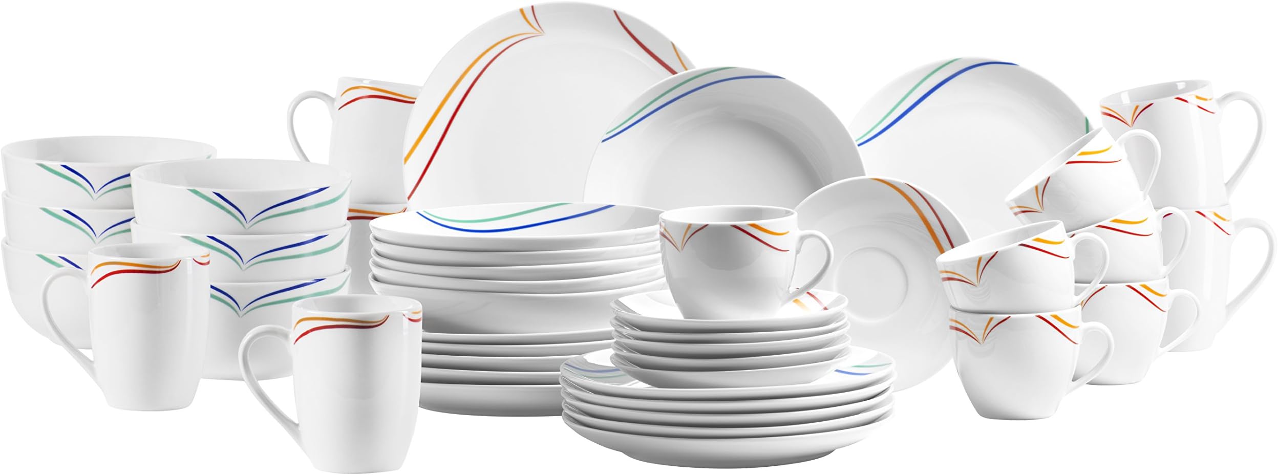 Domestic by Mäser, Ciliana Series, 42 Piece Combi Set for 6 People, Flat, Deep and Dessert Plates, Bowls, Coffee Cups, Large Mugs and Saucers