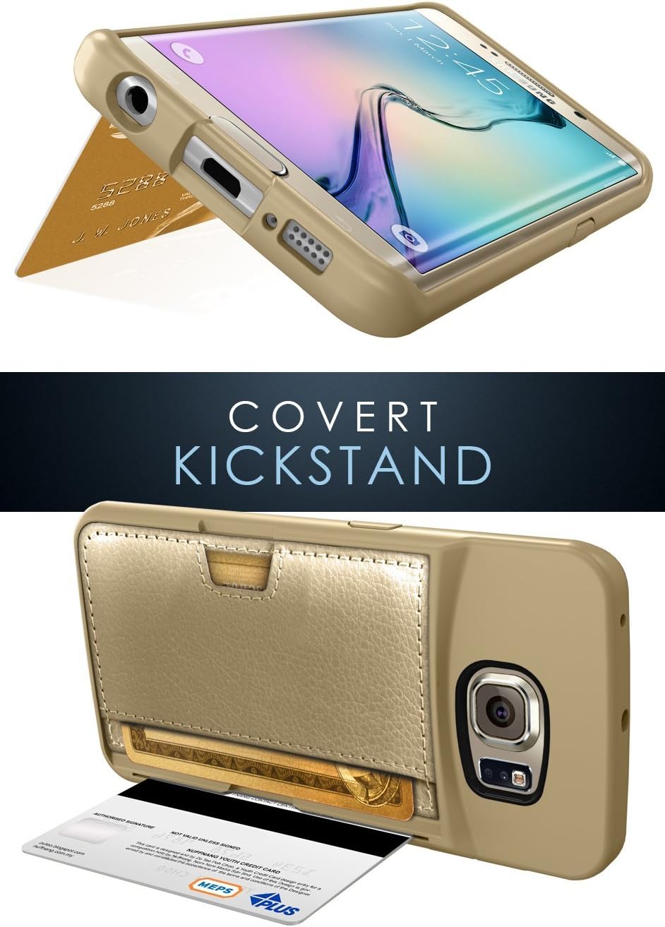 Smartish® Galaxy S6 Edge Wallet Case - Q Card Case for Samsung Galaxy S6 Edge - Ultra Slim Protective Kickstand Credit Card Carrying Case (CM4) - Platinum Gold