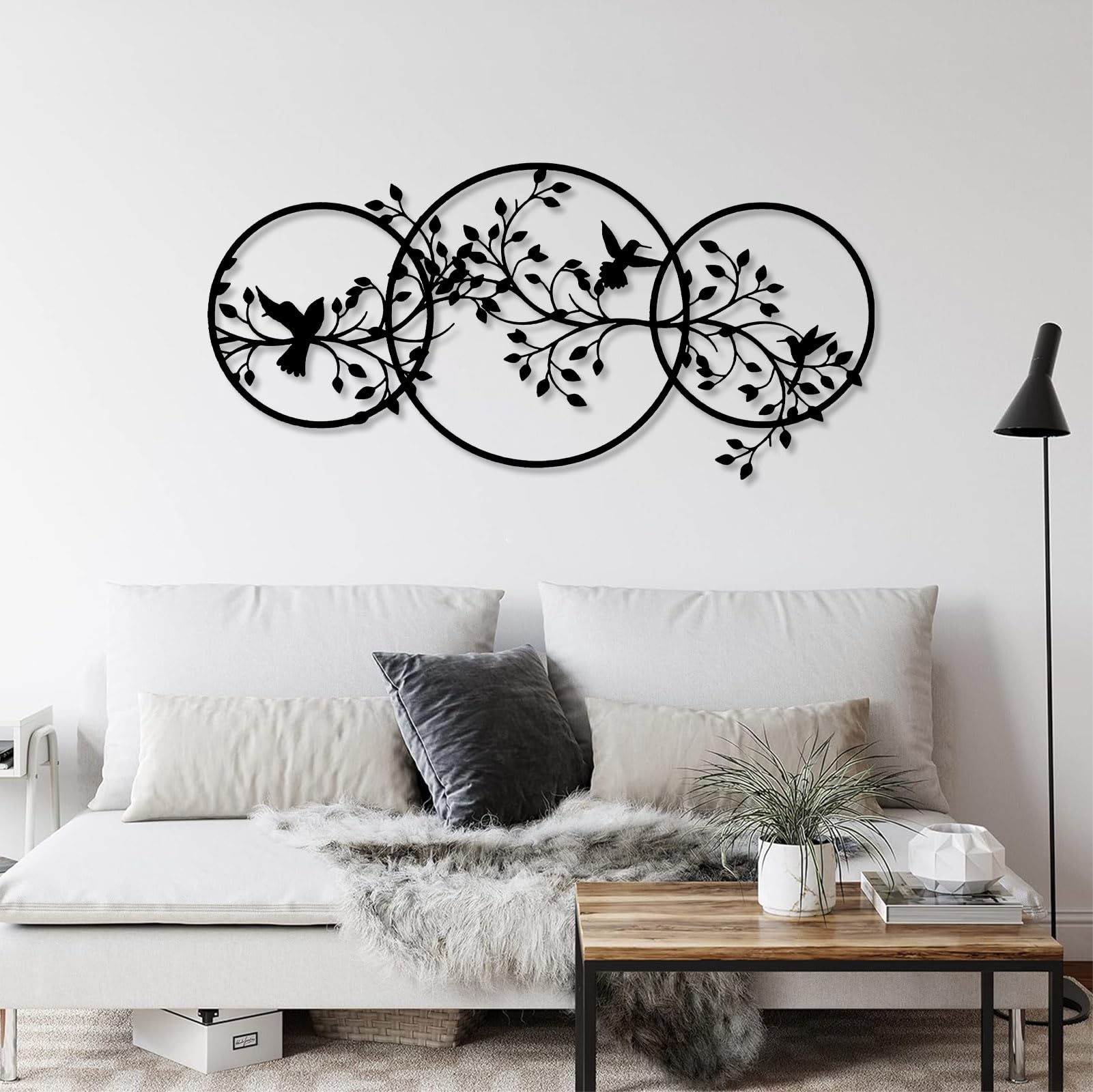 Decorazione murale in Metallo Raffigurante Un Uccello Nero su Un Ramo, Silhouette di Albero in Metallo, Scultura Moderna con Uccello per Soggiorno, Camera da Letto, corridoio e Scale (Bianco