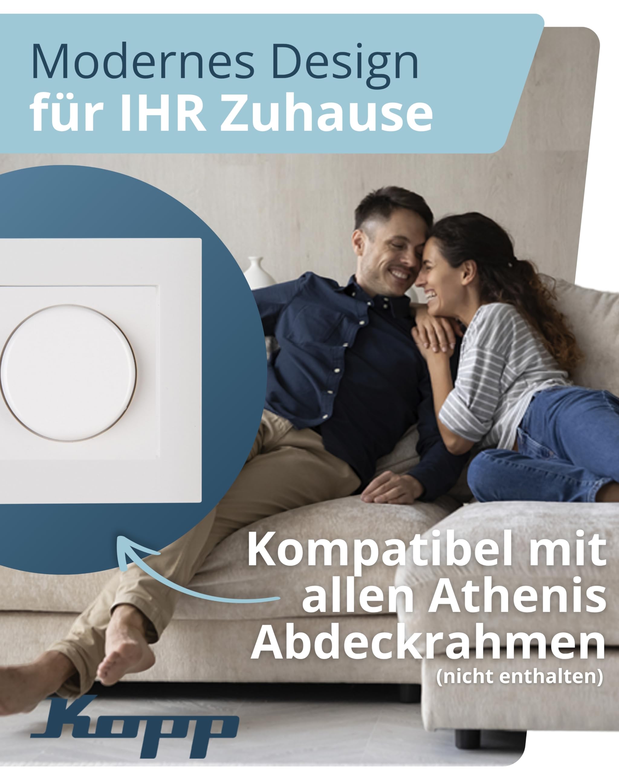 Kopp ATHENIS Universal-Dimmer-Schalter mit Drehknopf - Rein-Weiß - Für 10-250W Glühlampen & 3-100W LED - Dimmbarer Lichtschalter mit Phasenan- & abschnitt - Druck-Wechselschalter mit Wellenadapter