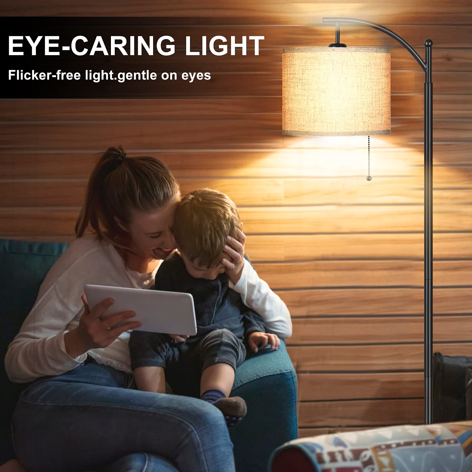 MOFFE Modern Arc Floor Lamp for Living Room, Bedroom, Office; Bright Lighting to Soft White Light - Includes 3-Mode Energy Saving LED Bulb Black