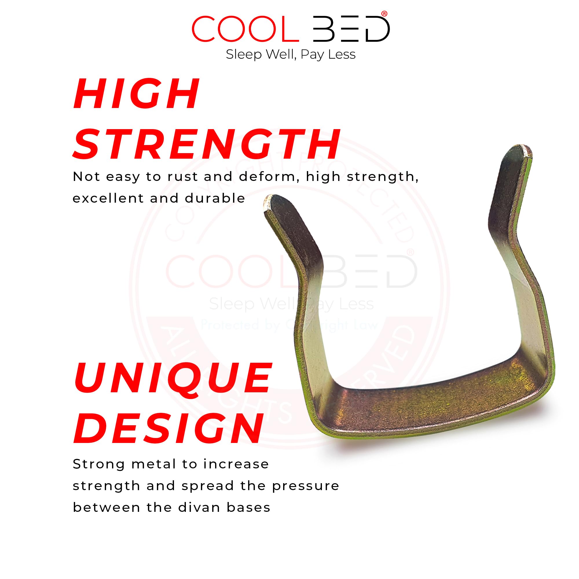 COOL BED 2 x Metall-U-Clips zum Verbinden von Diwan-Bettgestellen oder Ottoman-Bettgestellen (2 x Metall-U-Clips)