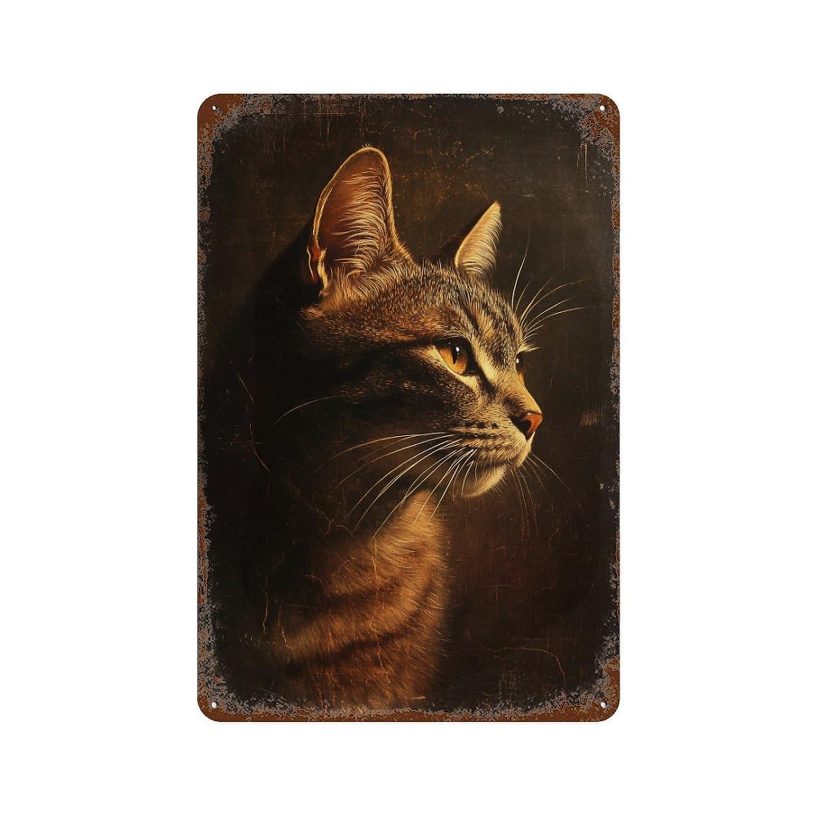 Garage Style Golden Tabby Cat Portrait Rusty Metal Tin Sign 11.8"x7.9", Shabby Chic Decor for Bar And Workshop