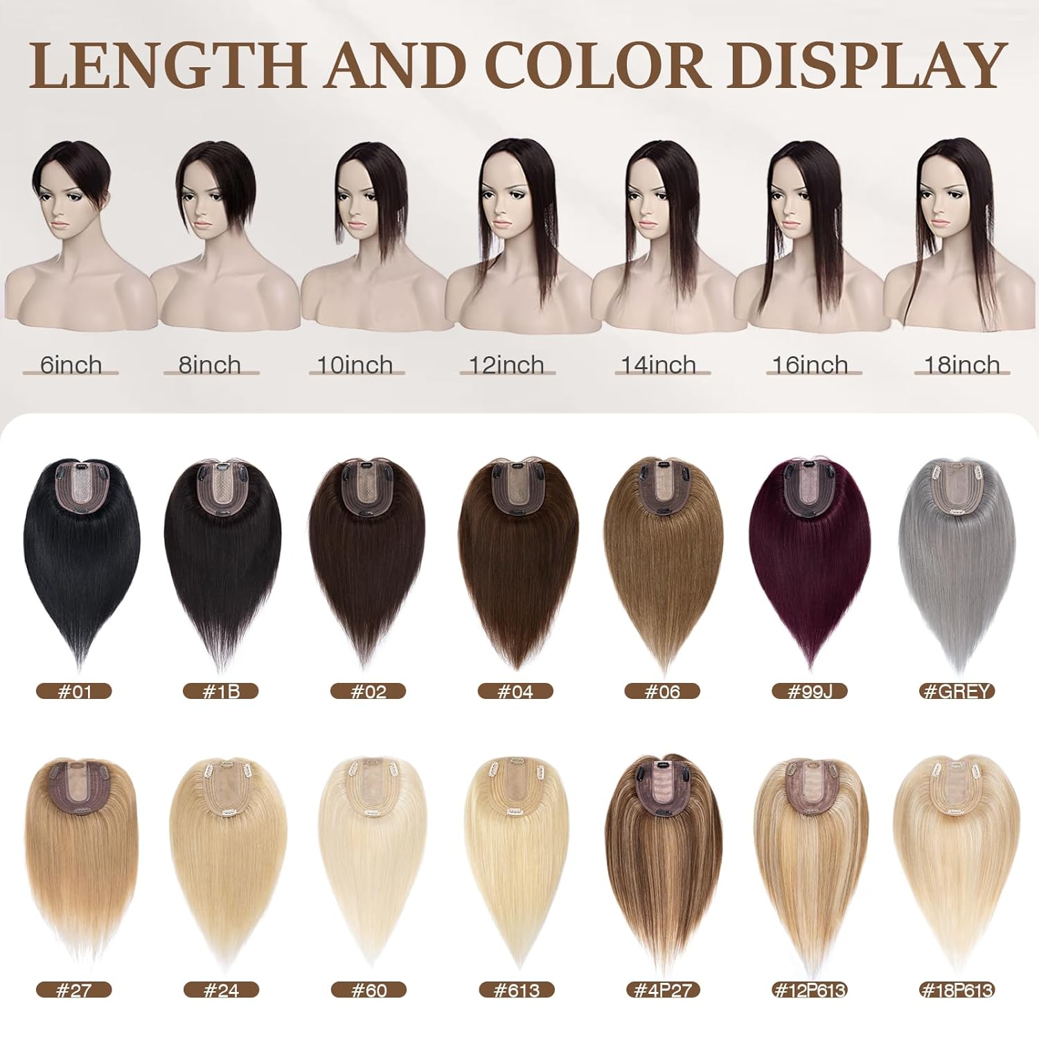 Rich Choices Hair Toppers for Women Real Human Hair 100% Human Remy Toppers NO Bangs for Women with Thinning on Top Clip in Hairpiece 4"x4.7"Lace Base 16 Inch #2 Dark Brown