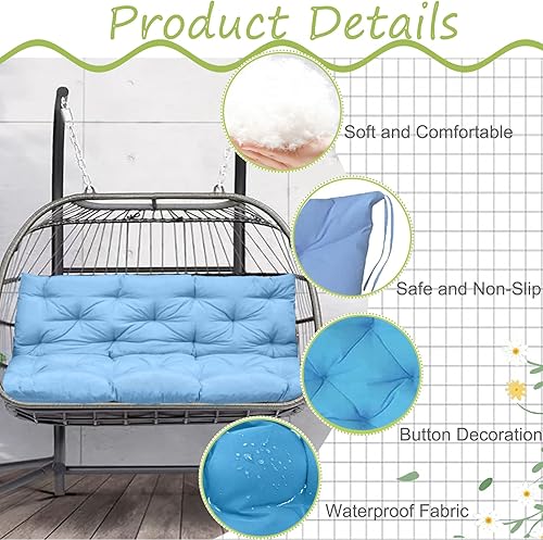 Miniatura 3 de Cojines de repuesto para columpio, cojín impermeable para columpio de porche, cojín de asiento de repuesto de 2 a 3 asientos con respaldo y lazos