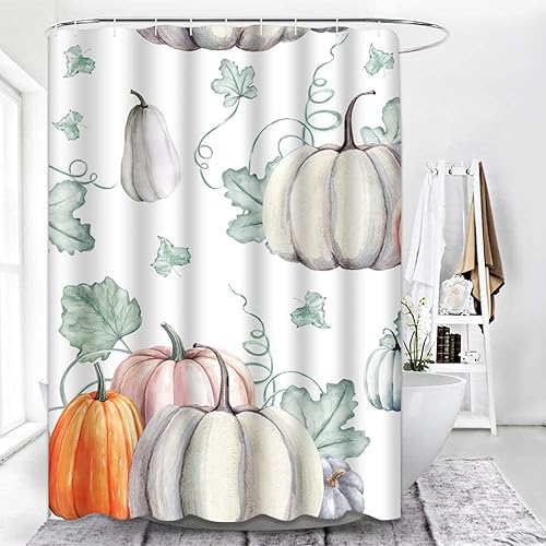 Miniatura 6 de Emvency Cortina de ducha de acuarela de otoño, calabazas, es para Acción de Gracias, Halloween, diseño de recetas, cosecha, tela de poliéster