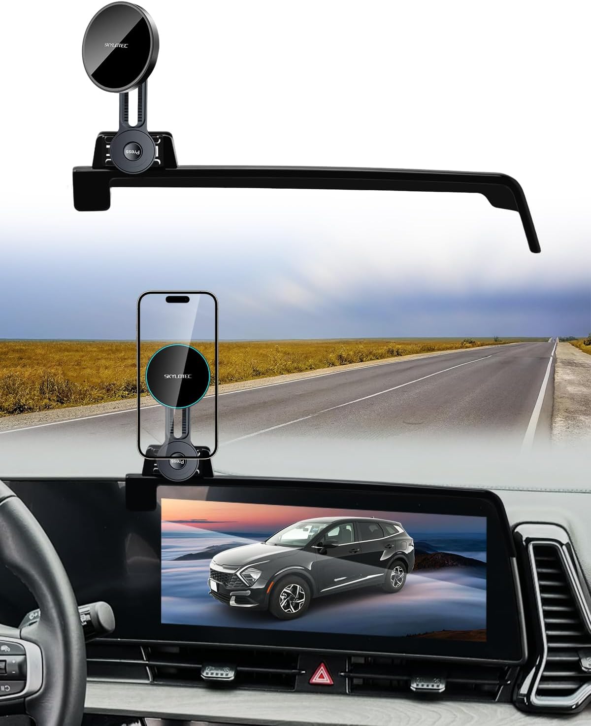 SKYLOTEC Phone Mount for Kia Sportage 2023 2024 2025 Accessories 12.3-Inch Screen Fixed Clip, Magnetic Car Phone Holder Compatible with MagSafe, Strong Magnets Fast Wireless Charger Cell Phone Base