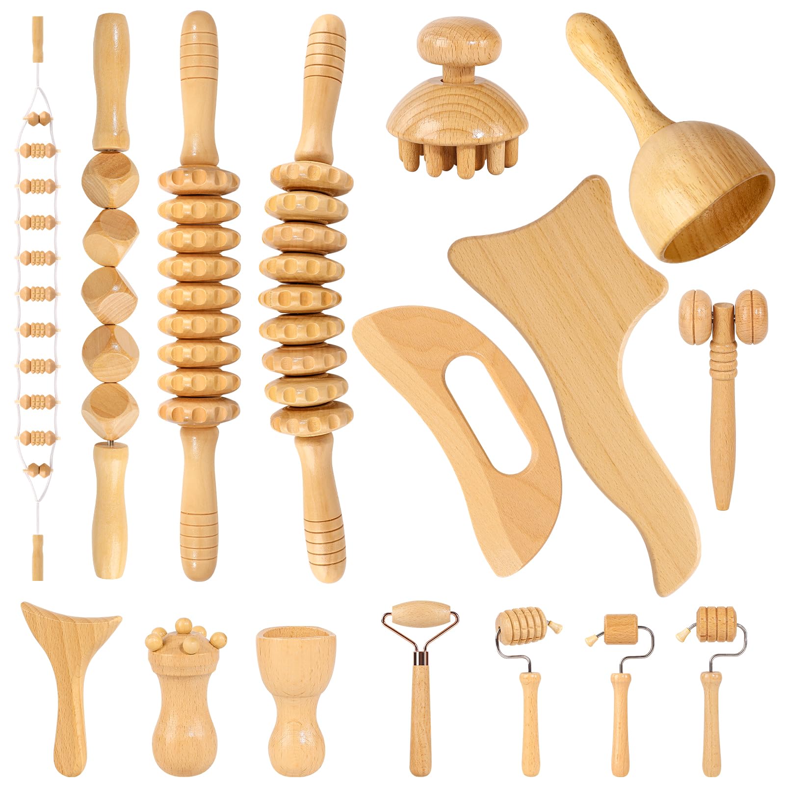 16Pcs Wood Therapy Massage Tools Set for Body Sculpting