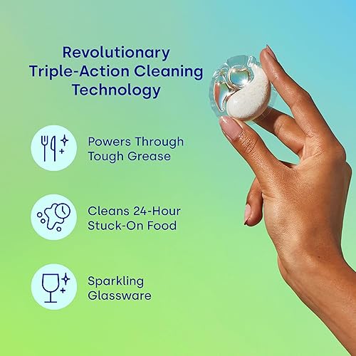 Miniatura 40 de Dropps Detergente para lavavajillas, aroma Fresh Rain, 64 cápsulas, limpia profundamente, empaque de bajo desperdicio, sin prelavado o enjuagado,