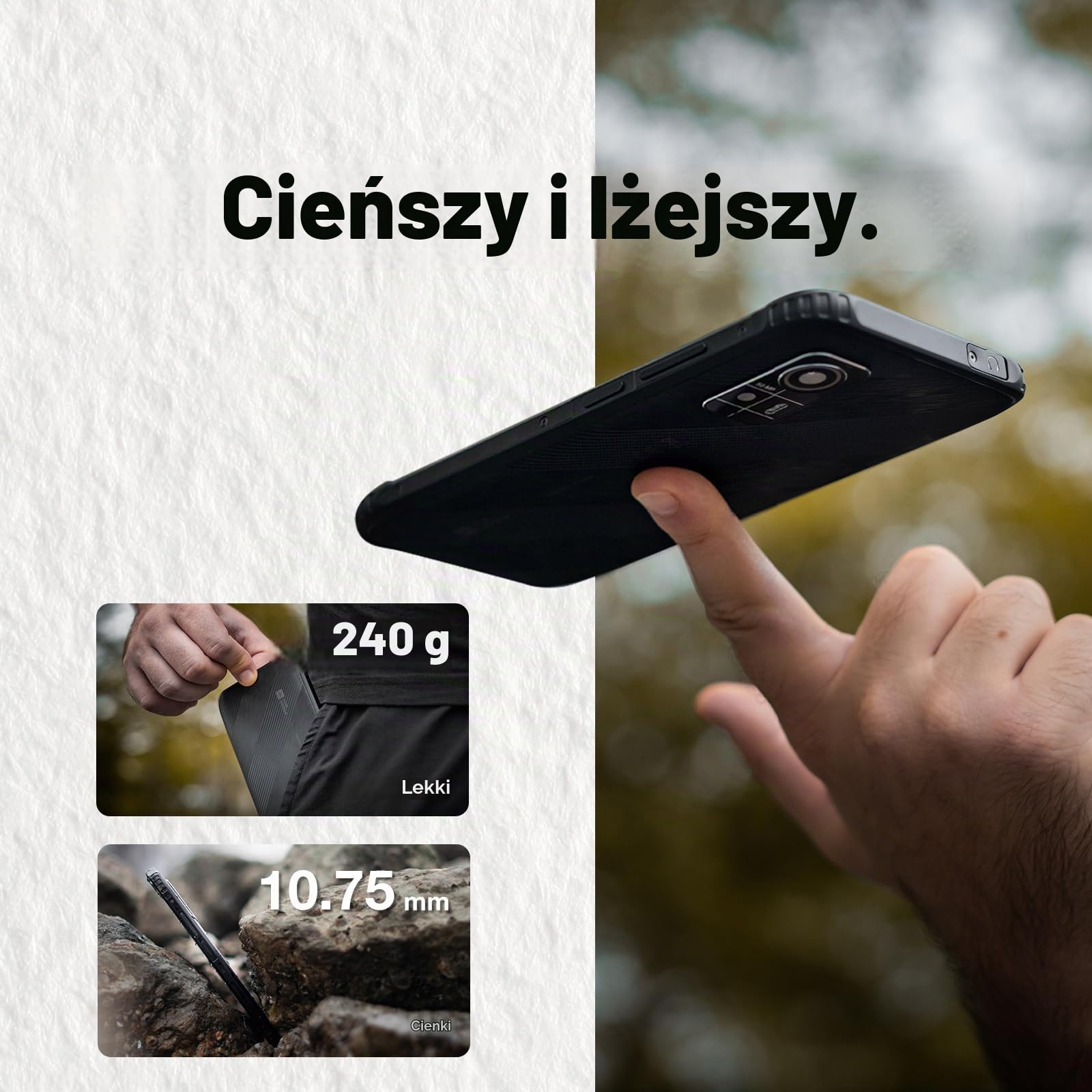 AGM Telefon komórkowy H6, wytrzymały, lekki, 16(8+8)+256GB(TF 512GB), wodoodporny Ultra cienki telefon komórkowy i darmowy smartfon, gniazdo na 3 karty, 6,56" HD+90 Hz IP68/IP69K/NFC/Face ID/Dual SIM