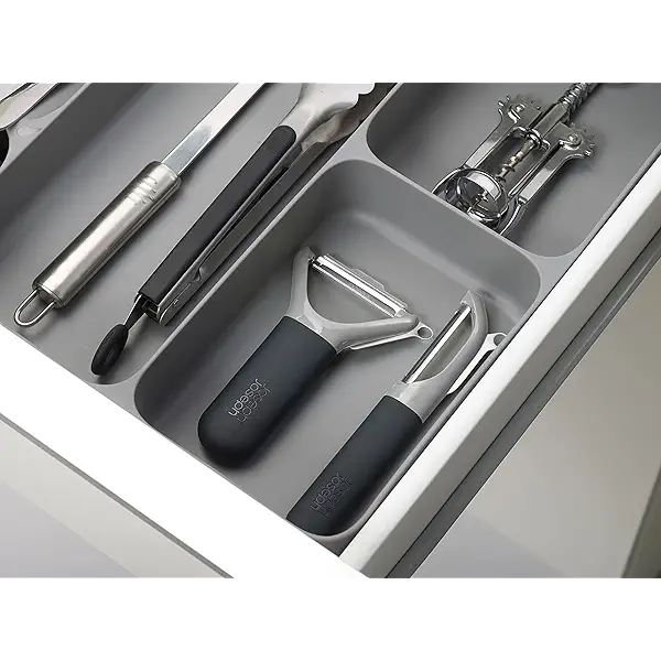 Joseph Joseph DrawerStore Compact Utensil Organizer For Kitchen Drawer Silverware, Flatware Tray, Large, Grey 4
