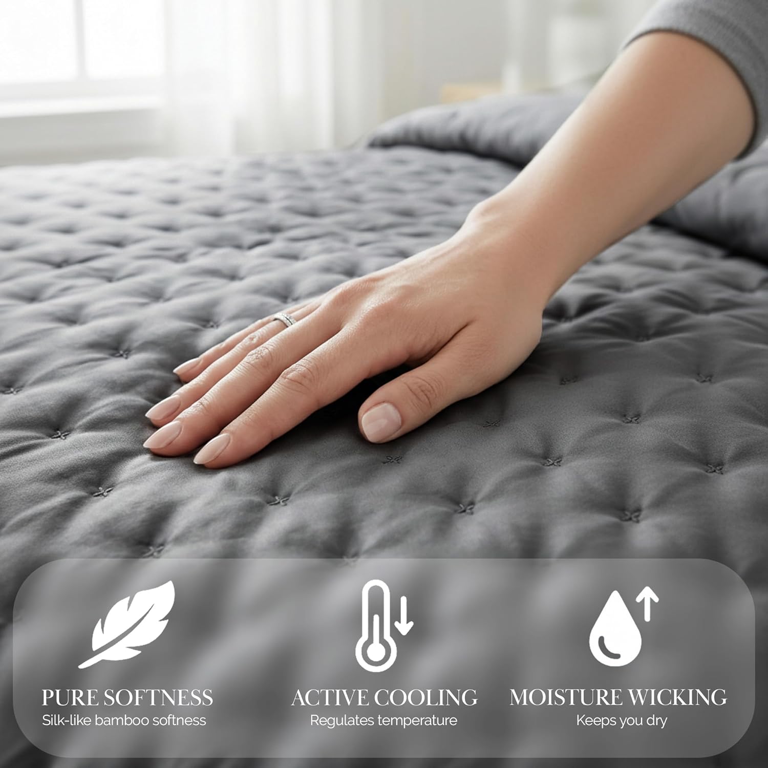 Southshore Fine Living, Inc. Rayon Derived from Bamboo Quilt, King Size Set with 2 Pillow Shams, 300 Thread Count Bedding Set, Quilted Bedspread, Coverlet King/California, Steel Grey