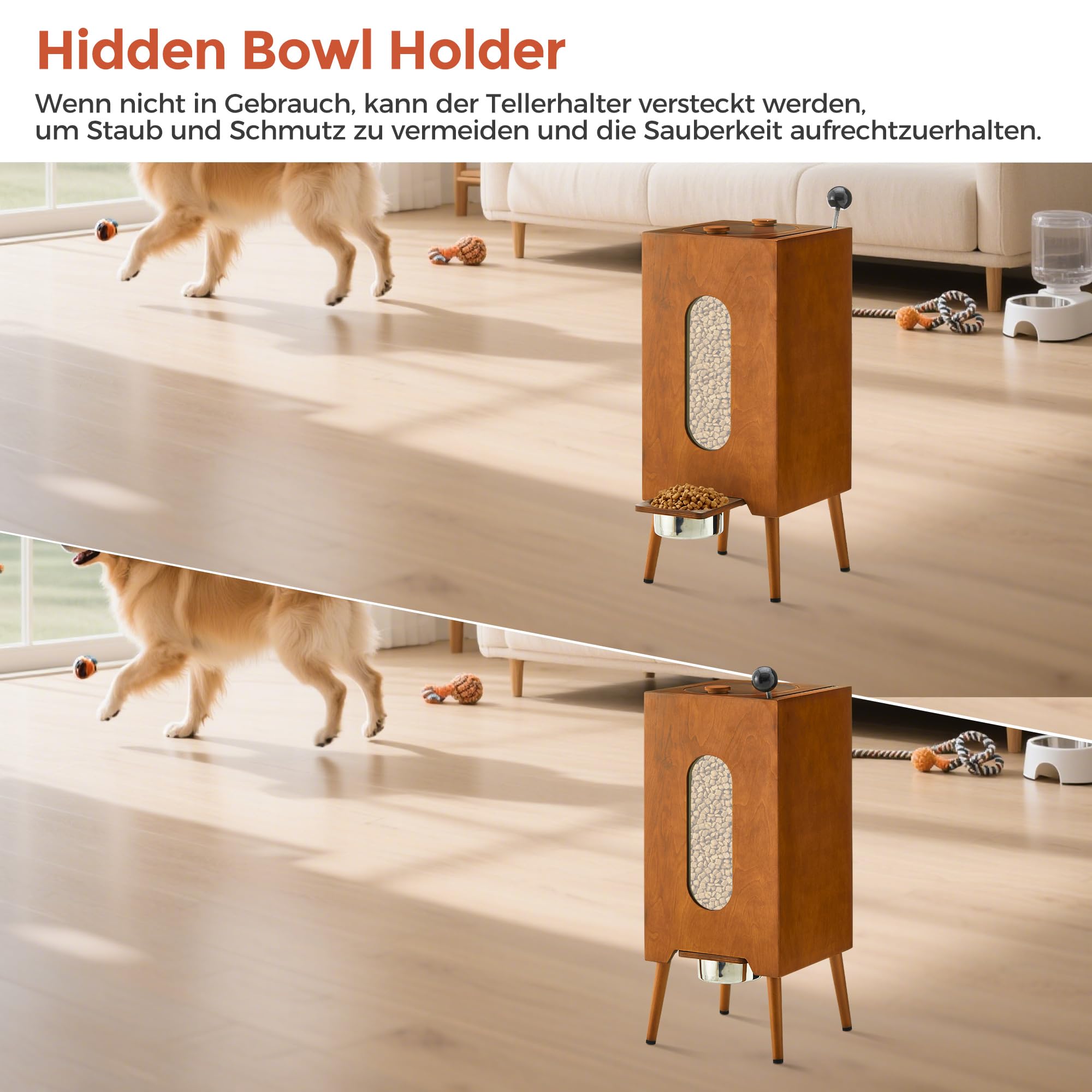 CLIPOP Comedero elevado con cuenco de acero inoxidable, soporte para perros con espacio de almacenamiento, comedero semiautomático con almacenamiento, gabinete de comida para perros y gatos