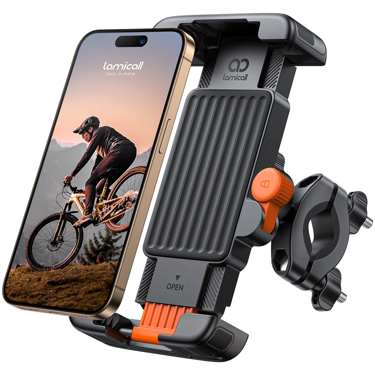 Lamicall Bike Phone Holder Bicycle - 【Foldable Clamp】 Motorbike Phone Holder, Universal Motorcycle Handlebar Clamp Mount for iPhone 17 16 15 14 13 Pro Max Mini Air, Samsung S25, All Phones - Orange