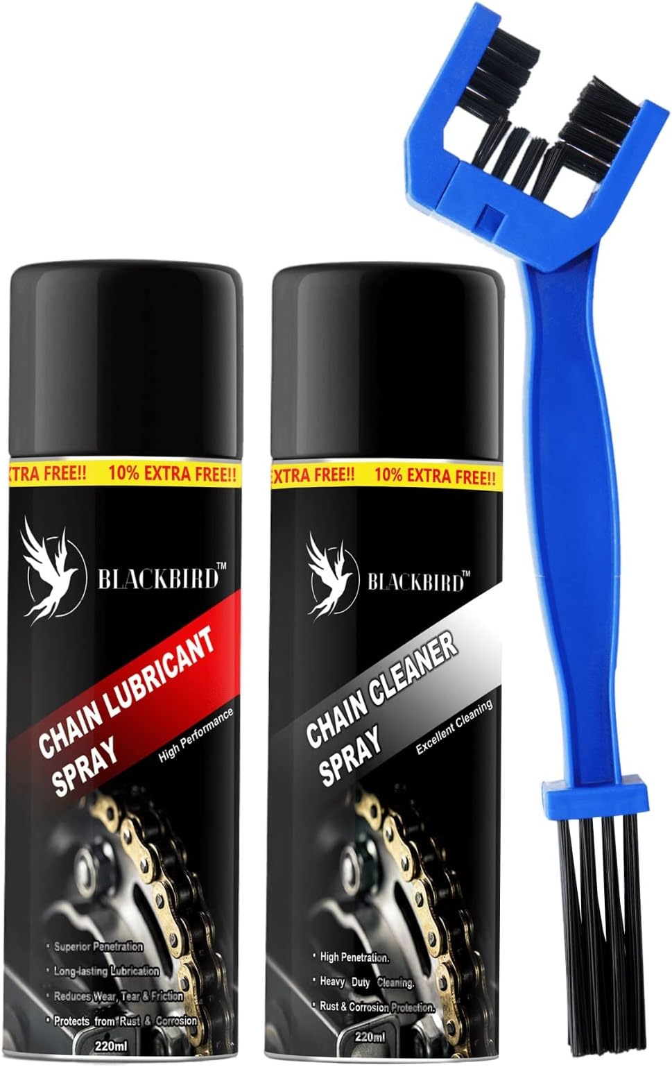 BLACKBIRD Bike Care Kit, 1 Pcs Each - Chain Lube 220ml, Chain Cleaner 220ml and 1 Pc Chain Cleaning Brush