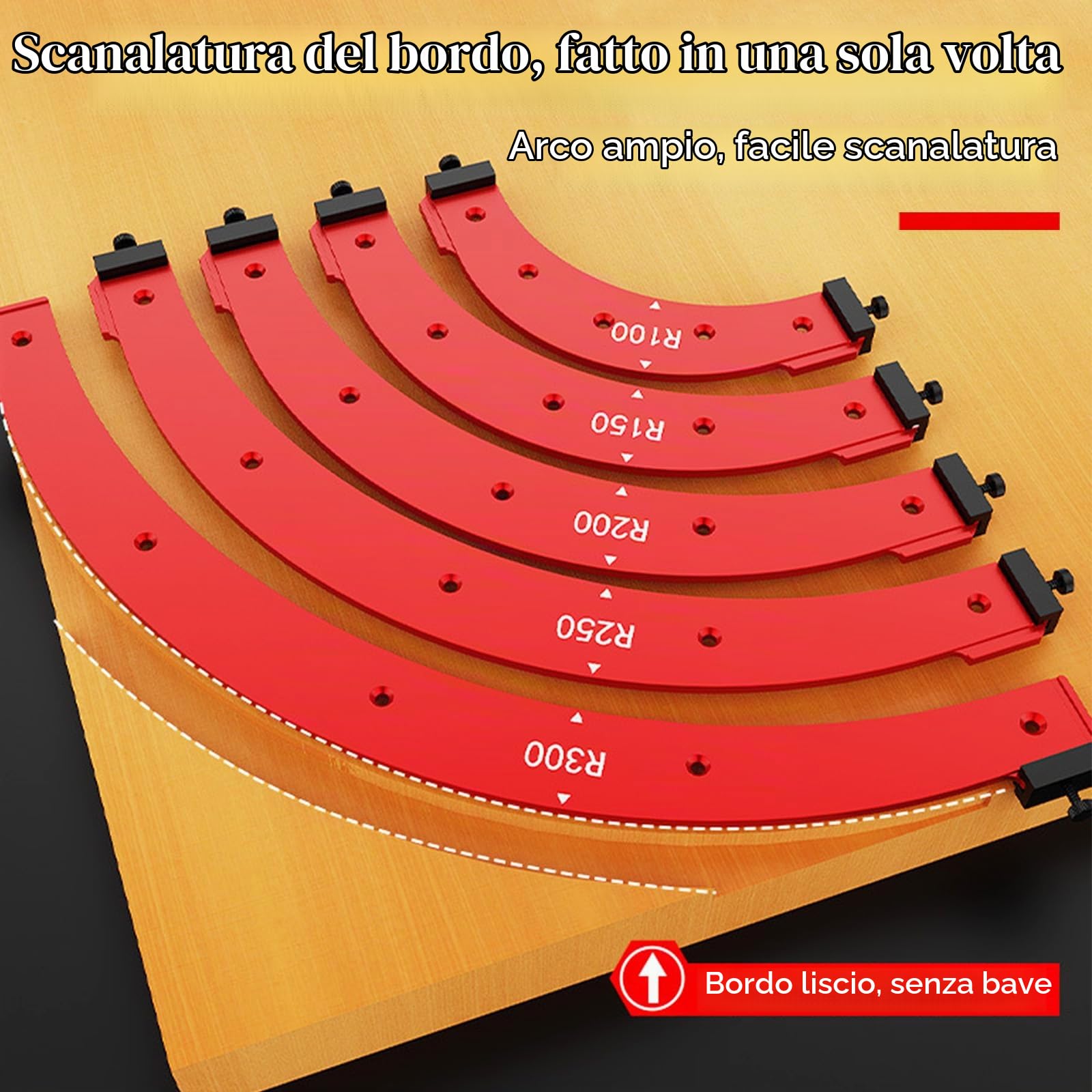 4 Pezzi Raggio Jig Router Templates, Raggio Jig Router Templates, Ausiliario Per Taglio Ad Arco Per Tavola Di Legno In Lega Di Alluminio, Strumento Di Posizionamento Del Bordo Dell'arco