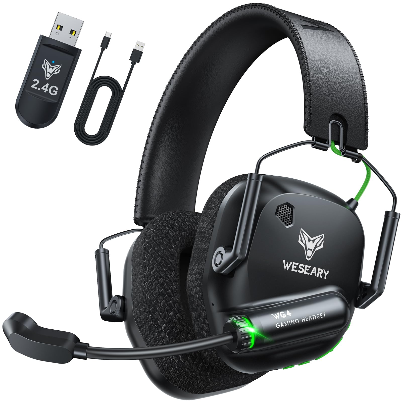 Photo 1 of WESEARY Wireless Gaming Headset for PC, PS5, PS4, Switch & Mac, Dual-Mode 2.4GHz & Bluetooth Gaming Headphones with Microphone, Ultra-Low Latency, 3D Stereo Sound, Up to 45H Battery