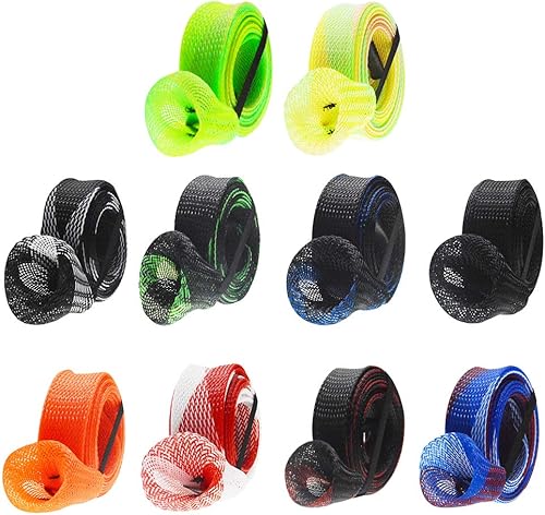 10 piezas de manga de caña de caña, malla trenzada con protector de caña de cordón, guantes de pesca, extremo plano o puntiagudocañas de hilado o