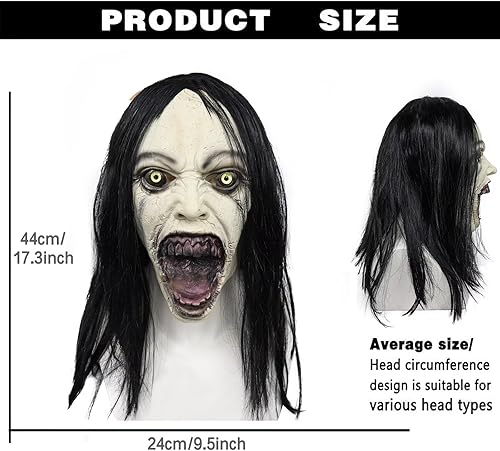 Miniatura 2 de Máscara de mujer que llora de terror con pelucas, fantasma, demonio espeluznante, espeluznante, máscara de cabeza completa, máscara de látex de
