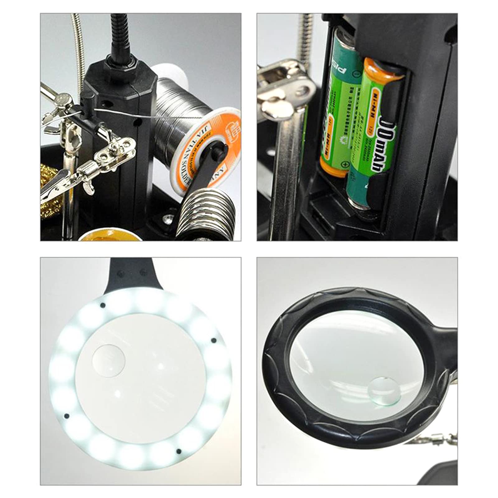 lampada a LED, lente d'ingrandimento, clip di manutenzione del telefono, morsetto, strumento di saldatura per circuiti stampati, supporto per saldatore desktop, clip di aiuto per saldatura, lente