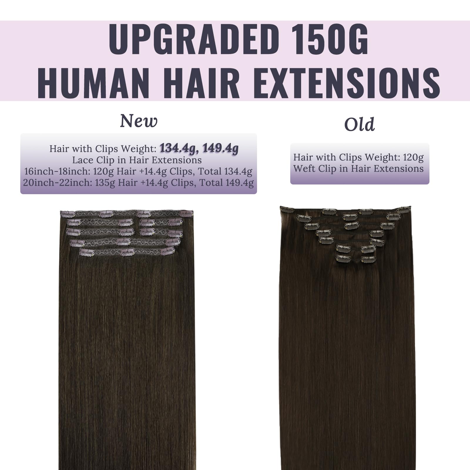 Fshine Darkest Brown Clip in Hair Extensions Human Hair Seamless Extensions Clip in Human Hair Brown Clip in Hair Extensions Natural Straight 16 Inch 135g - Image 3
