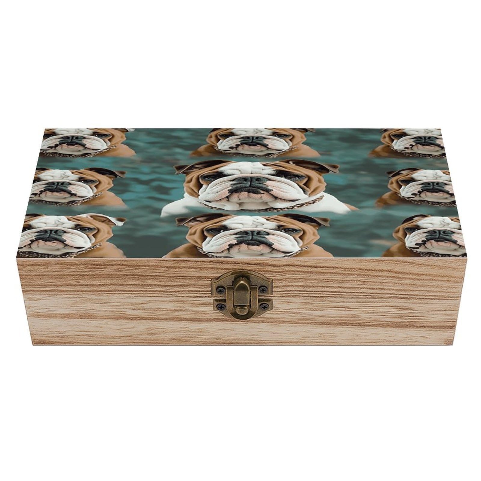 VstaDank Funny English Bulldog Wooden Box with Hinged Lid Handmade Wooden Jewelry Boxs Organizer Personalized Woodens Keepsake Box for Pictures Wedding Photo Jewelry Decorative Chest Rustic Crate
