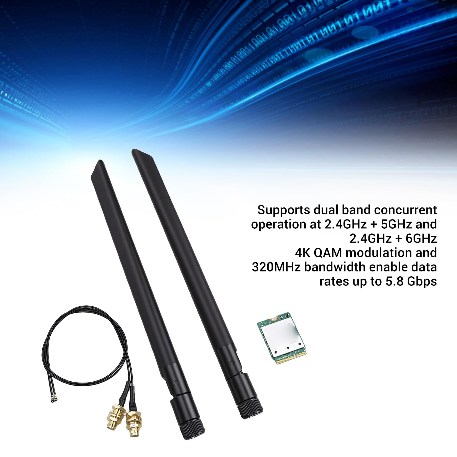 Topiky Carte WiFi 7, Carte Réseau sans Fil pour Ordinateur Portable, Module Adaptateur Réseau Triple Bande 6G/5G/2,4 GHz 5,8 Gbps avec Double Antennes, Prise en Charge 4K QAM pour PC 11