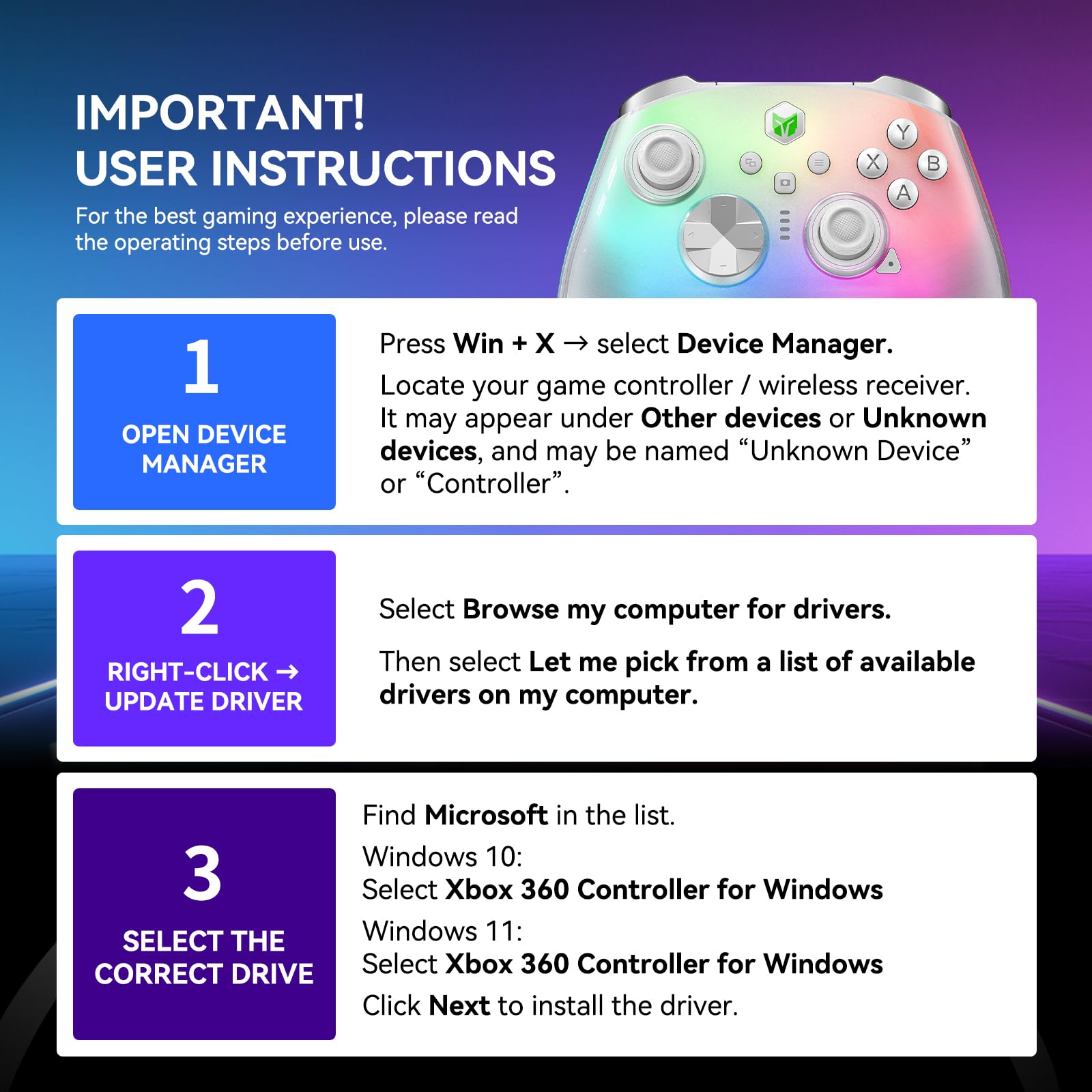 Amazon.com: MOJHON Rainbow 3 Wireless Controller 2000Hz Polling