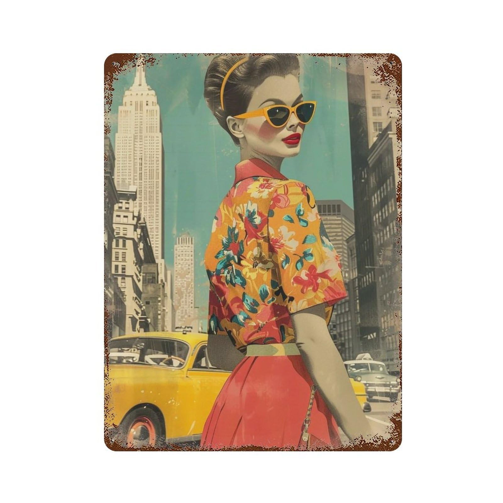 YHGERTKU 1950s New York Woman 02 Wall Art Retro Iron Vintage Metal Tin Sign Poster Modern Decor for Living Rooms Gift 40x30cm