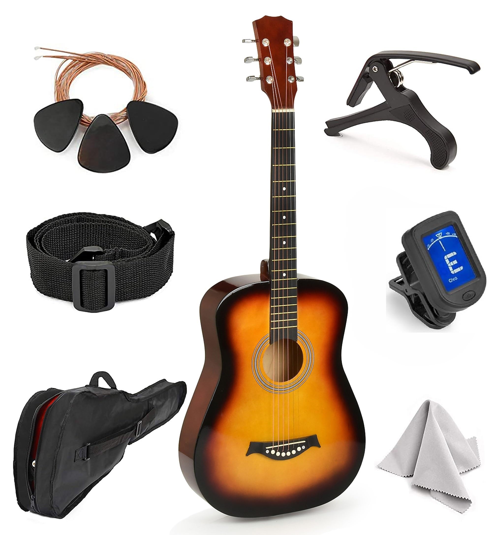MasterPlay Guitarra acústica para zurdos para niños, guitarra principiante de 30 pulgadas para estudiantes, kit de inicio de cuerdas acústicas: bolsa de guitarra, afinador, correa, cuerdas adicionales