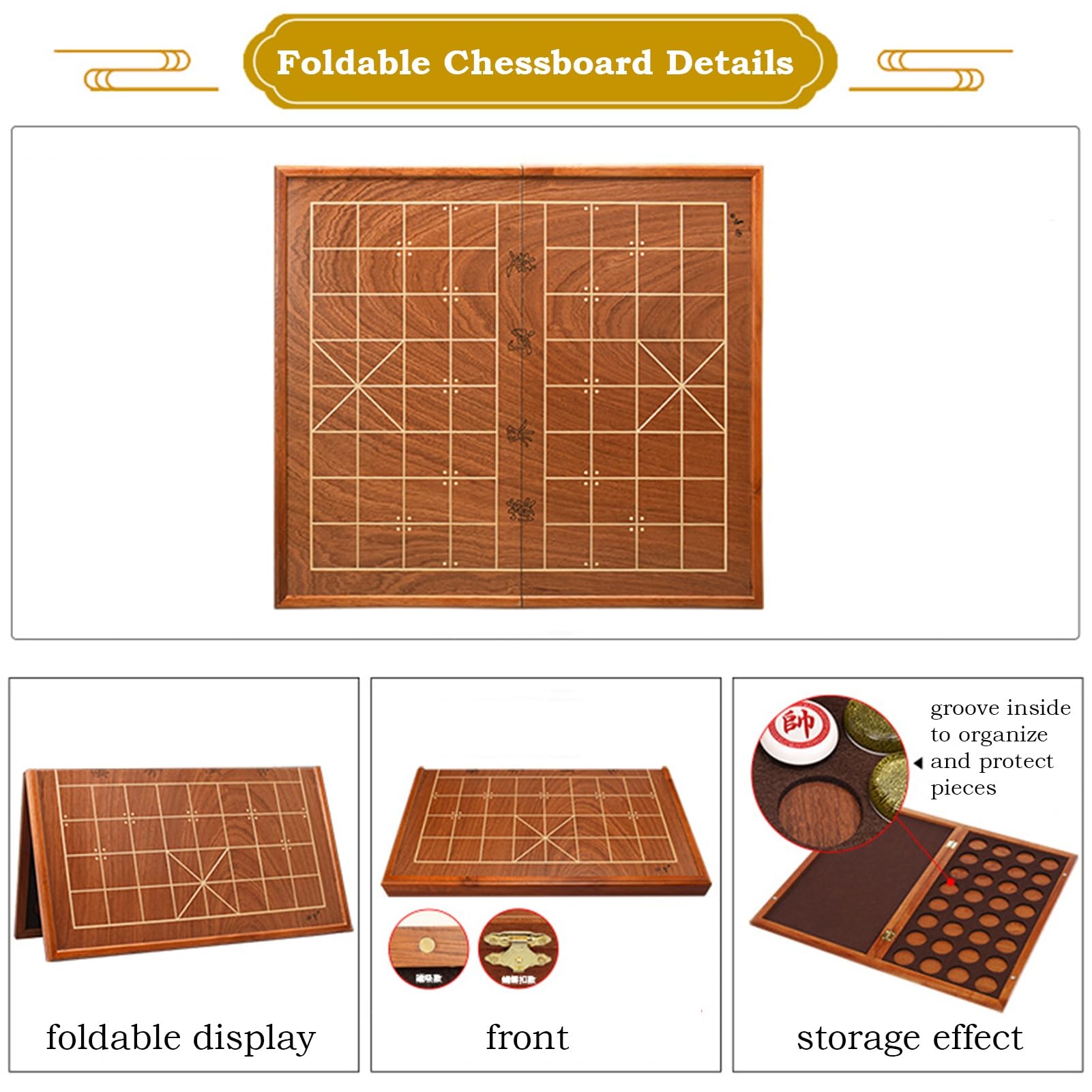 Juego de ajedrez Chino acrílico Xiangqi con Tablero de Madera Plegable, Ideal para Viajes, Juegos de Mesa y Estrategia para 2 Jugadores (Blanco)