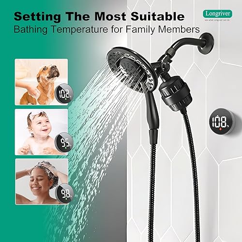 Miniatura 2 de Tem8(R7Pro) Accesorio de filtro de ducha de baño con pantalla de temperatura inalámbrica  Purificador de agua dura 99.99% elimina cloro y metales