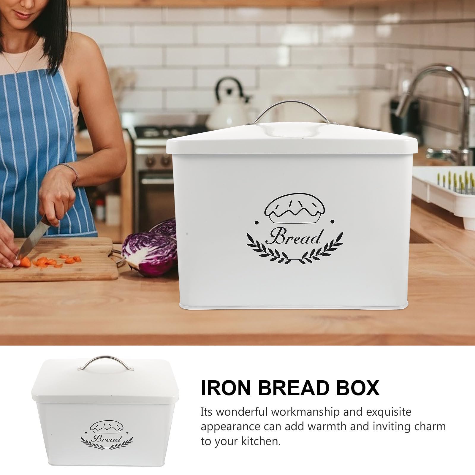 SEWACC Brotkasten aus Metall, Rechteckig, Weiß, Eisen, Aufbewahrungsbox