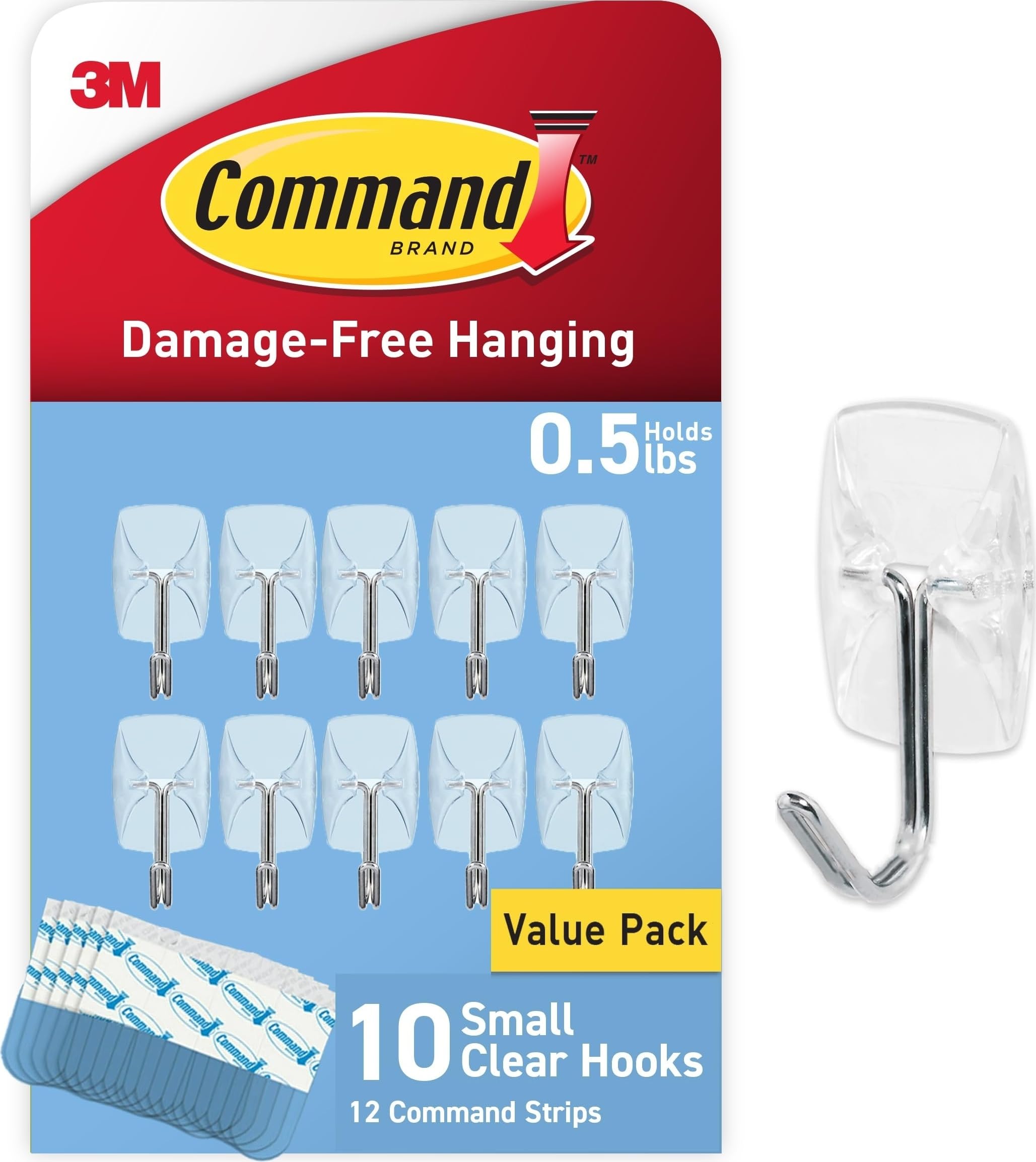Command Small Clear Wire Hooks, 10 Hooks, 12 Strips