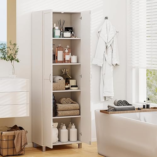 Miniatura 2 de Giantex Armario de almacenamiento con 2 puertas despensa de cocina con 5 estantes organizador alto de pie para armario garaje baño oficina sala de