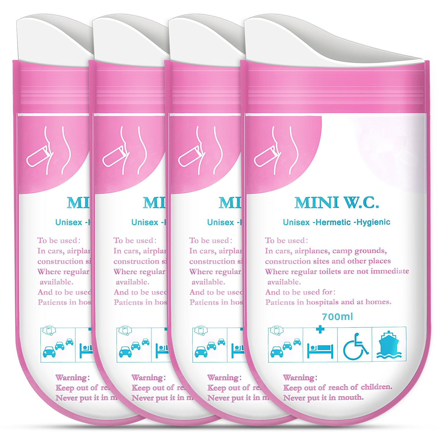 Outdoor Portable Toilet Powder, 4pcs 700ml Pee Bags,Portable & Fast-Absorbing Camping Toilet Chemicals, Rapidly Biodegradable Eco Poo Gel for Portable Toilet,Odor proof leak proof vomit urine bag