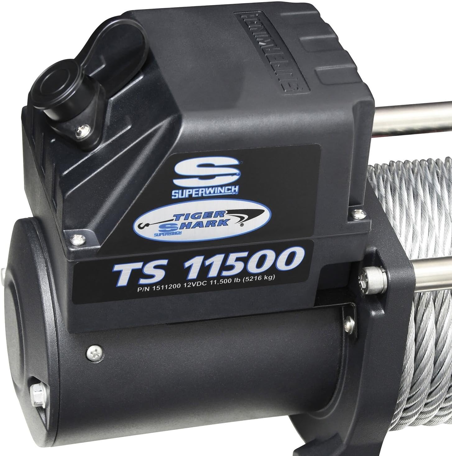 Superwinch 1511200 Tiger Shark 11.5, 12 VDC Winch, 11,500 lb/5,216 kg Capacity with Roller Fairlead, Black