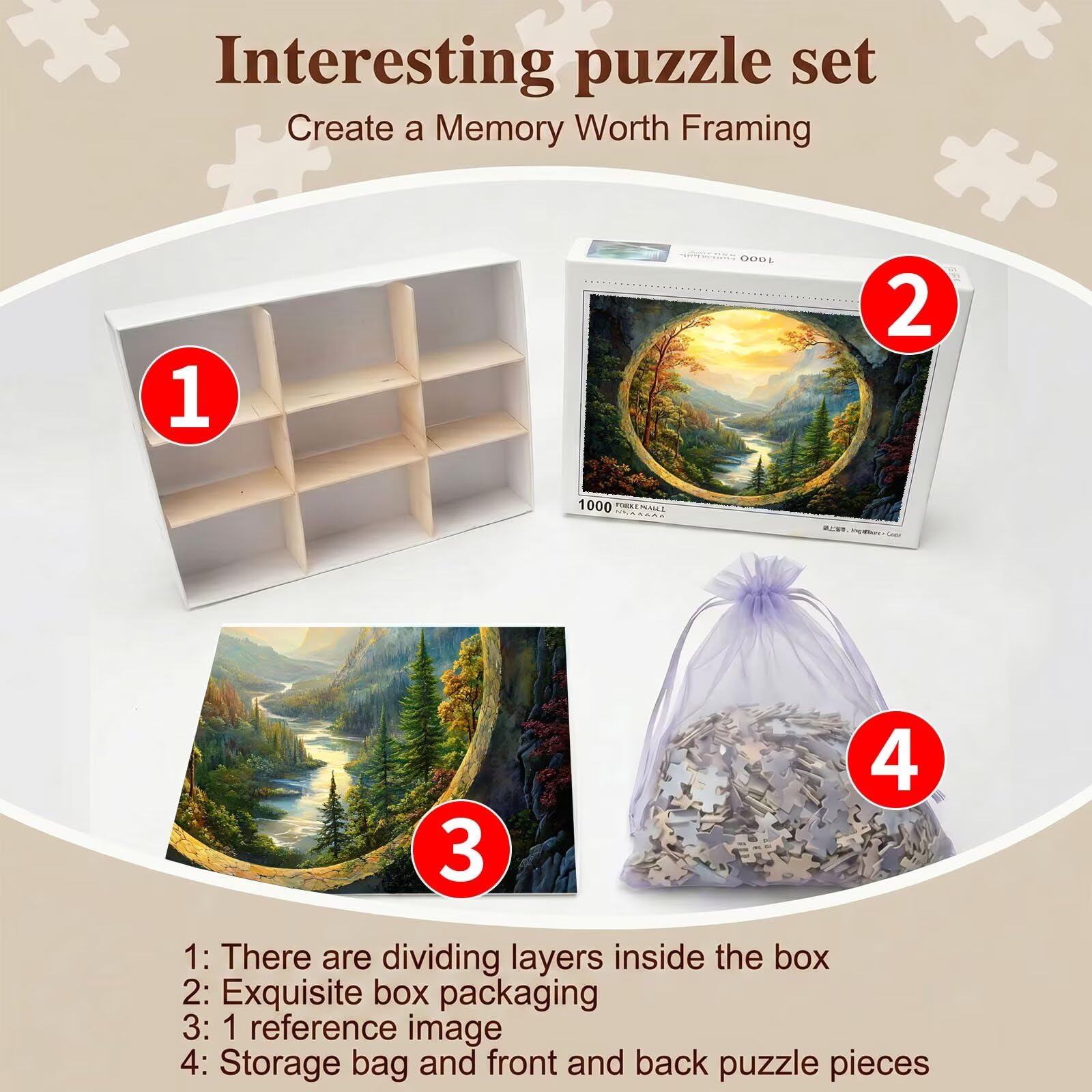 paesaggio foresta Puzzle 1500 Pezzi per Adulti, Puzzle in Legno - Collezione Classica con Poster Incluso - Sfida di Concentrazione e Passatempo Antistress, Gioco per Famiglia, 87 x 57 cm f0-512