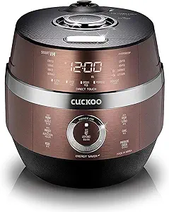 CUCKOO CRP-JHR0609F 6-Cup (Uncooked) / 12-Cup (Cooked) Induction Heating Pressure Rice Cooker with Nonstick Inner Pot, 16 Menu Options, Fuzzy Logic Tech, 3 Voice Guide, Auto Clean (Copper/Black)