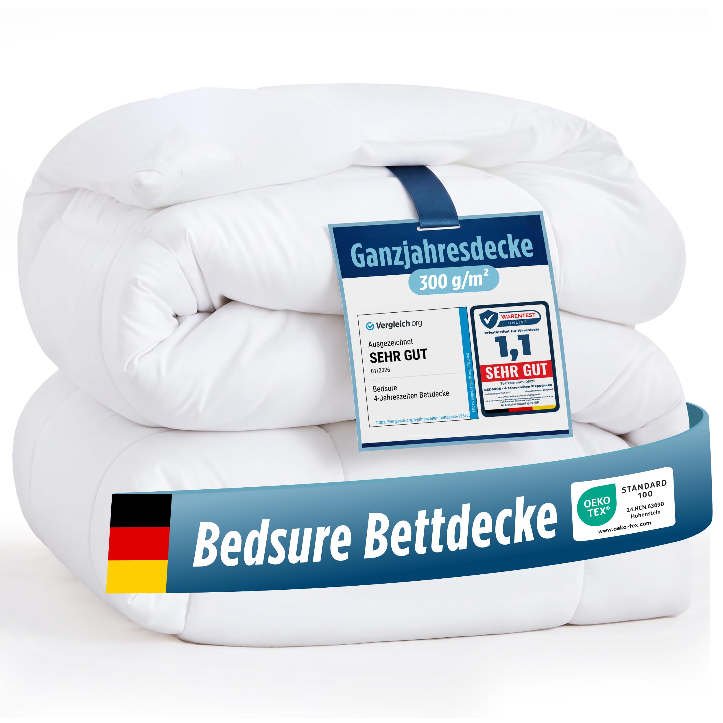 BEDSURE Bettdecke 135x200 Ganzjahresdecke Steppdecke - Bettdecke 135x200cm 4 Jahreszeiten Bettdecken - Oeko-TEX Zertifiziert 300GSM Weiß Sommerdecke, Weiche Warm Duvet Schlafdecke für Allergiker
